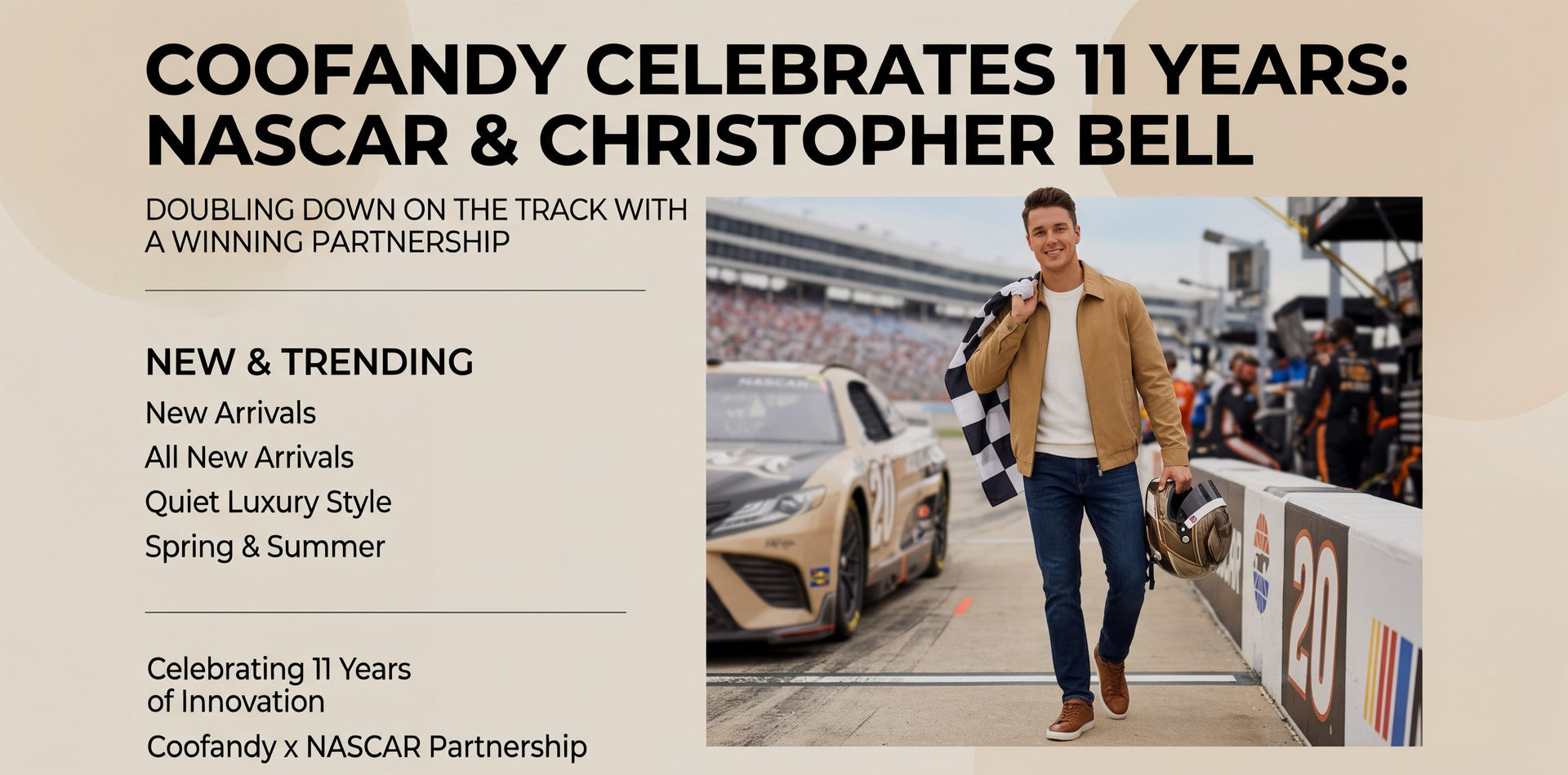 COOFANDY Celebrates 11 Years by Doubling Down on NASCAR — Christopher Bell Returns as Global Ambassador