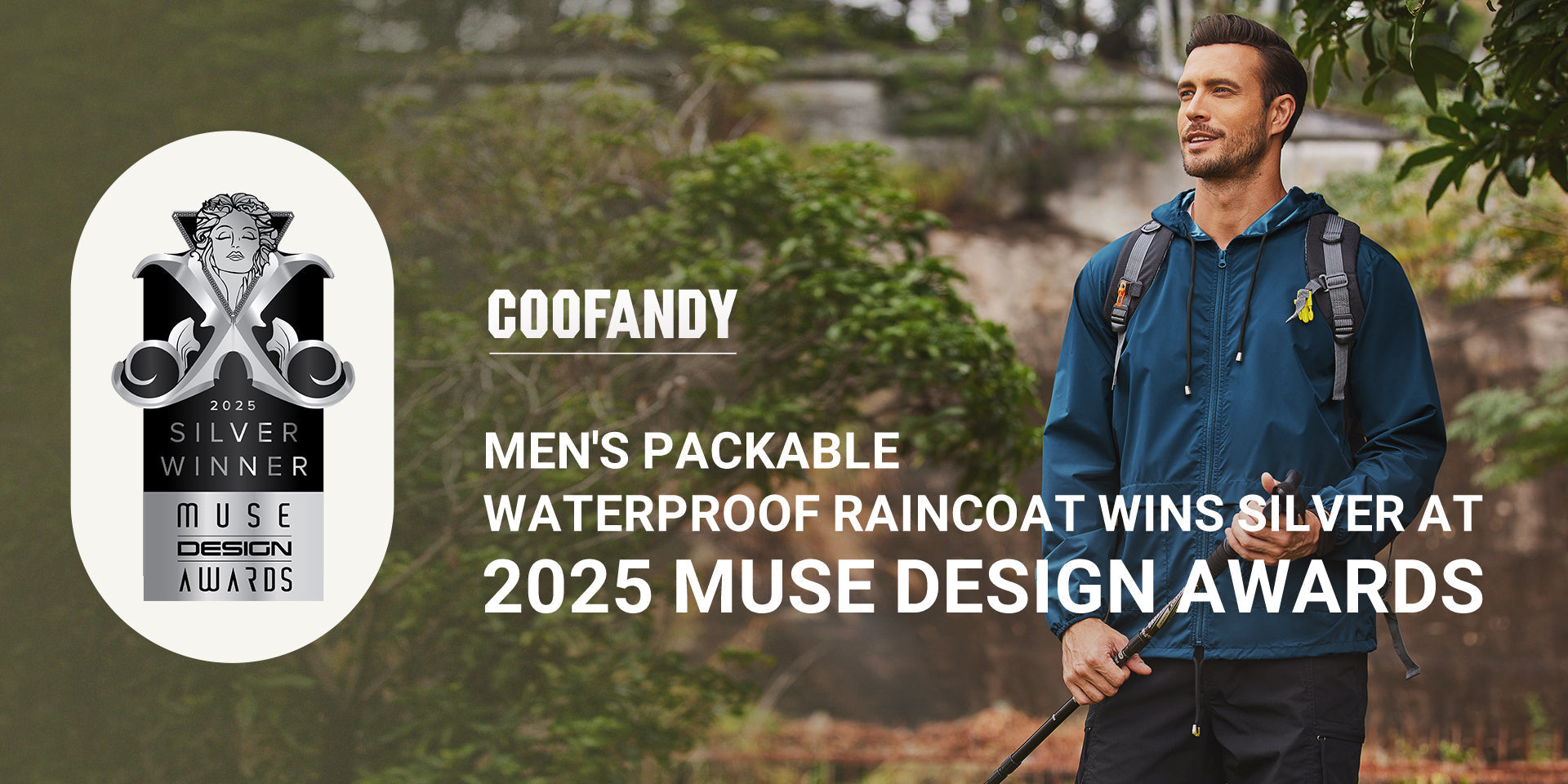COOFANDY Men's Packable Waterproof Raincoat Wins Silver at 2025 MUSE Design Awards