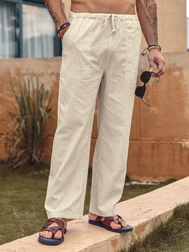 Pantaloni da yoga in vita elastica in stile lino (solo USA)