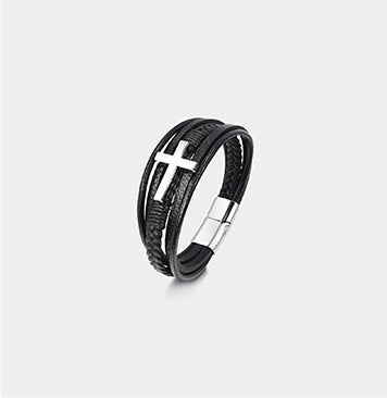 Multi-Layer Braided Leather Cross Bracelet
