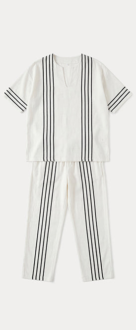 Casual Summer 100% Cotton Striped Matching Set