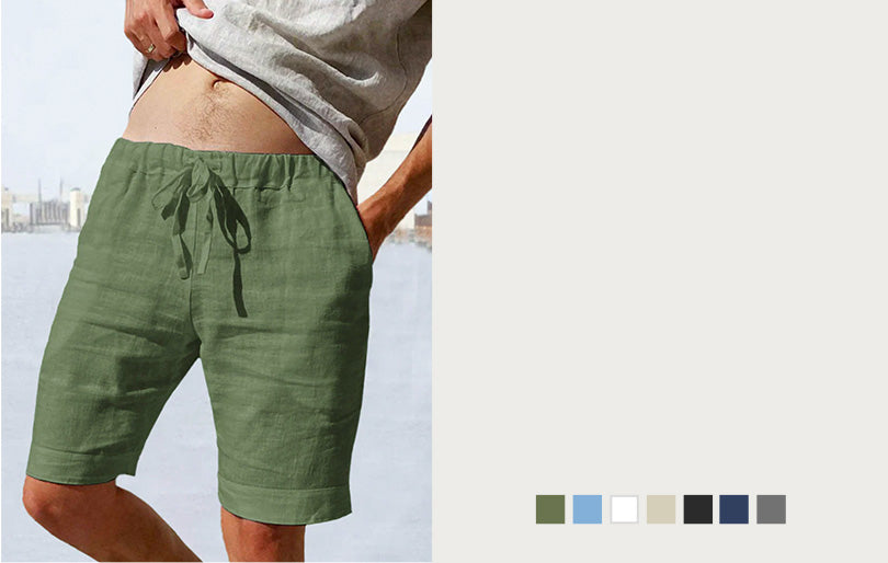 Cotton Linen Drawstring Casual Shorts