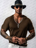 Stylish Textured Zip Design Top T-Shirt coofandy Brown M 
