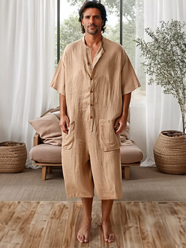 Comfort Loose Fit 100% Cotton Jumpsuit Jumpsuit coofandy Khaki M 