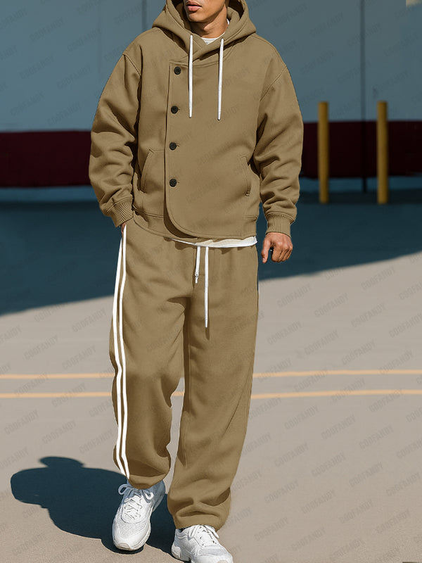 Sporty Street Style Hooded Jacket Set