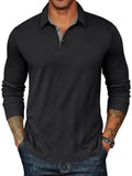 Casual Long Sleeve Polo Shirt with Contrast Collar (US Only)
