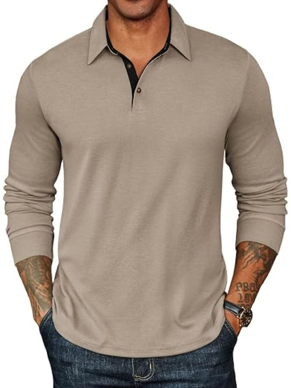Casual Long Sleeve Polo Shirt with Contrast Collar (US Only)
