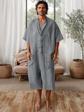 Comfort Loose Fit 100% Cotton Jumpsuit Jumpsuit coofandy Gray M 