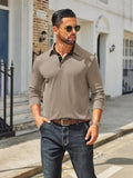 Casual Long Sleeve Polo Shirt with Contrast Collar (US Only)