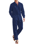 Casual Pure Cotton Beach Shirt Sets (US Only) Sets coofandy Navy Blue S 
