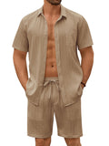 Casual Textured Shirt Shorts Vacation Set (US Only)