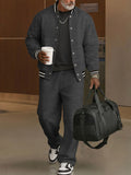 Casual Ribbed Trim Jacket Pants Set
