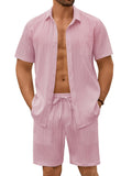 Casual Textured Shirt Shorts Vacation Set (US Only)