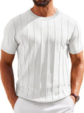 Casual Short Sleeve Ribbed Knit Pullover Tee (US Only)