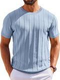 Casual Short Sleeve Ribbed Knit Pullover Tee (US Only)