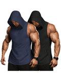 Workout 2 Packs Hooded Tank Tops (US Only) Tank Tops coofandy Black/Navy Blue S 