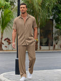 Casual Loose Fit Shirt Sets (US Only) Sets coofandy Brown S 