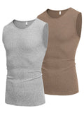 2 Pack Ribbed Knit Tank Tops (US Only) Tank Tops coofandy Grey/Khaki S 