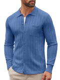 Casual Knit Ribbed Cardigan (US Only) Cardigans coofandy Blue S 