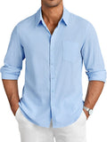 Casual Linen Textured Shirt (US Only) Shirts coofandy Clear Blue S 