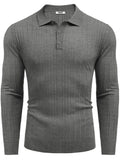 Versatile Ribbed Knit Polo Shirts (US Only) Sweater coofandy Dark Grey S 