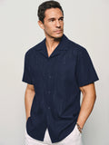 Casual Embroidered Cuban Collar Linen Blend Shirt