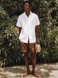 Casual Embroidered Cuban Collar Linen Blend Shirt
