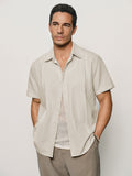 Minimalist Front Pleats Linen Blend Shirt