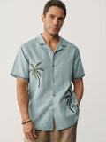 Tropical Embroidered Cuban Collar Linen Blend Shirt