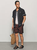 Casual Contrast Embroidery Lyocell-Linen Blend Shirt