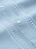 Casual Contrast Embroidery Lyocell-Linen Blend Shirt