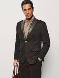 Elevated Leather-Collar Wool Blend Knit Blazer