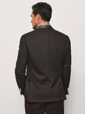 Elevated Leather-Collar Wool Blend Knit Blazer