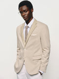 Elevated Leather-Collar Wool Blend Knit Blazer