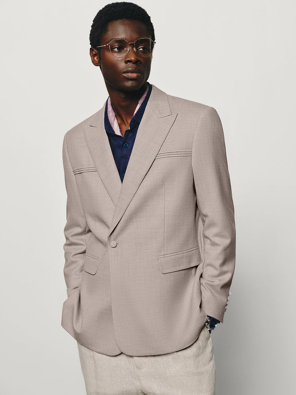Casual Peak-Lapel One-Button Wool Blend Blazer