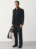 Tailored Fully-Lined Peak-Lapel Wool Blend Blazer