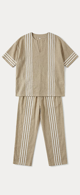 Casual Summer 100% Cotton Striped Matching Set