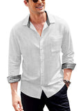 Long-Sleeve Cotton Linen Shirt (US Only) Casual Button-Down Shirts COOFANDY Store White S 