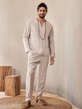 Cozy Linen Blend Shirt Set Sets coofandystore Apricot M 