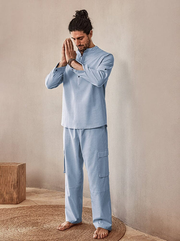 Casual Linen Blend Shirt Set Sets coofandystore Blue M 