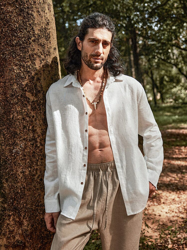 Eco-friendly 100% Linen Shirt Shirts coofandy White M 