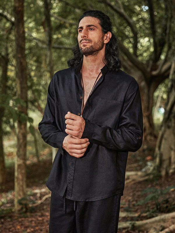 Eco-friendly Cozy 100% Linen Shirt Shirts coofandystore Black M 