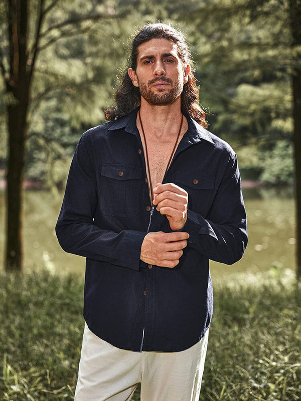 Eco-friendly Cozy Linen Blend Shirt Shirts coofandystore Navy Blue M 