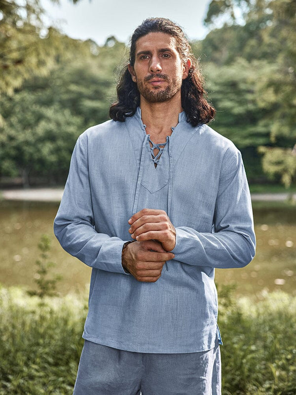 Eco-friendly Cotton Linen Top Shirts coofandy Blue M 