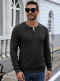 Raglan Sleeve Henley Waffle Knit Pullover Sweater (US Only)