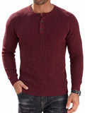 Raglan Sleeve Henley Waffle Knit Pullover Sweater (US Only)