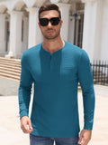 Waffle Knit Long Sleeve Henley Shirt with Pocket (US Only)