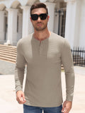 Waffle Knit Long Sleeve Henley Shirt with Pocket (US Only)