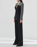 Color Block Tailored Blazer And Wide Leg Pants Set