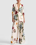 Vintage Floral Print Blazer And Wide Leg Pants Set